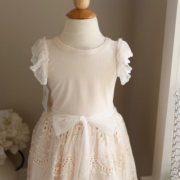 Haute Baby Ivory Peach Blush Cotton Embroidered Lace Dress Size 4 NWT - Picture 9 of 11